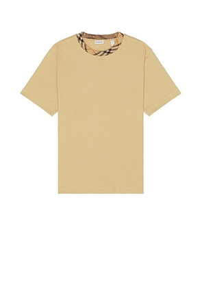 Burberry Bias Collar Check Slim Tee in Flax - Tan. Size M (also in L, S, XL/1X).