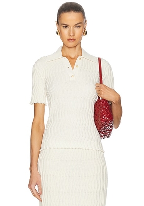 Bottega Veneta Rib Knit Polo Top in String - White. Size L (also in M).