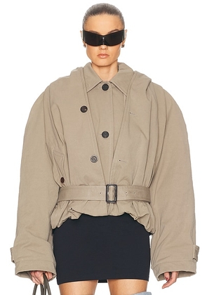 Balenciaga Hooded Trench Coat in Dark Beige - Beige. Size 34 (also in 38, 40).