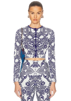 Etro Knit Long Sleeve Top in Blue - White,Blue. Size 42 (also in 38, 40).