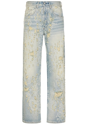Aries Destroyed Lace Batten Jeans in Blue - Blue. Size 30 (also in 32, 34).