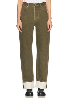 Bottega Veneta Wide Leg Jeans in Caper Stone Washed - Olive. Size 36 (also in 40).