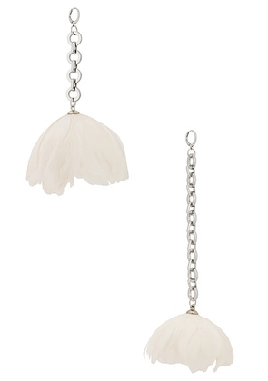 David Koma Feather Flower Asymmetric Earrings in Off White & Silver - Metallic Silver. Size all.