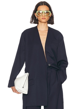 THE ATTICO Long Coat in Navy Blue - Navy. Size 42 (also in 38, 44).