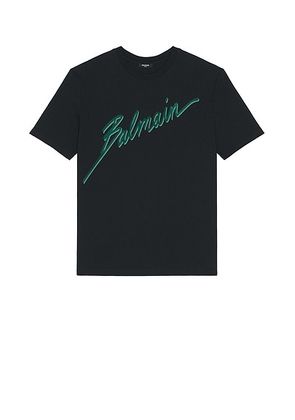 BALMAIN Letter Block T-Shirt in Noir & Emerald - Black. Size L (also in M, S).