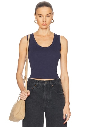 Enza Costa Supima Rib Baby Cropped Fitted U Tank Top in Indigo - Navy. Size M (also in L, S).