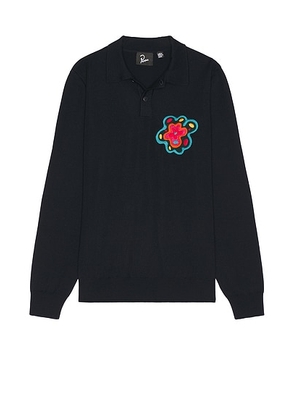 By Parra Flower Blob Knitted Polo Sweater in Midnight Blue - Navy. Size S (also in ).