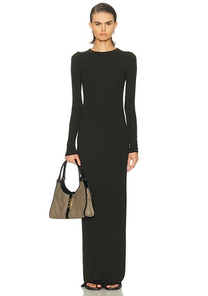 Enza Costa Silk Rib Long Sleeve Crewneck Fluid Dress in Coffee Bean - Chocolate. Size L (also in S).