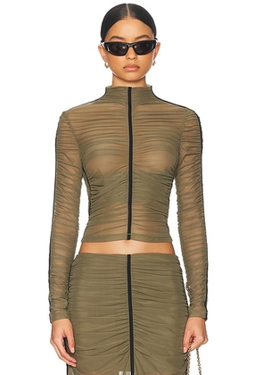 Diesel Long Sleeve Gathered Top in Green - Green. Size L (also in ).