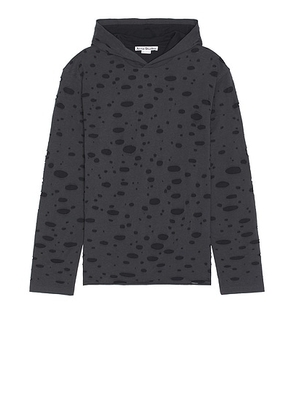 Acne Studios Trashed Hooded Long Sleeve Tee in Faded Black - Black. Size L (also in M, S).