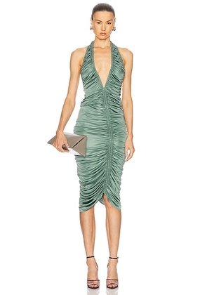 Atlein Ruched Asymmetric Midi Dress in Pin - Green. Size 38 (also in 34).