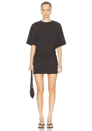 Enza Costa Short Sleeve Supima Curve Mini Dress in Coffee Bean - Chocolate. Size M (also in L, S, XS).