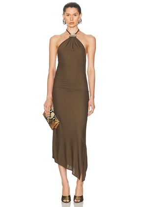THE ATTICO Halter Neck Gown in Military Green - Green. Size 38 (also in 40, 42).
