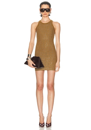 THE ATTICO Studded Midi Dress in Military Green - Army. Size 38 (also in 42, 44).