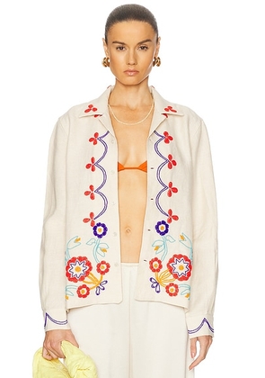 BODE Beaded Garden Party Shirt in Ecru Multi - Ivory. Size L (also in M, S, XS).