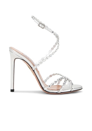 Aquazzura Love Struck 105 Sandal in Silver - Metallic Silver. Size 36.5 (also in 36, 38, 38.5, 41).
