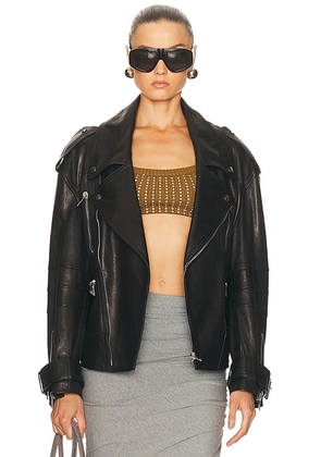 THE ATTICO Leather Bomber Jacket in Black - Black. Size 38 (also in 36, 40, 42, 44).