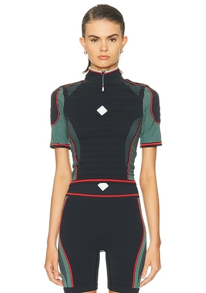 Casablanca Seamless Half Zip Top in Black & Mint - Black. Size L/XL (also in S/M).