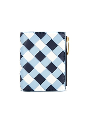 Bottega Veneta Small Bi-Fold Wallet in Abyss  Ice White  & Gold - Blue. Size all.