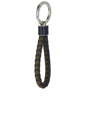 Bottega Veneta Intreccio Bicolor Key Ring in Abyss  Cypress  & Silver - Green. Size all.