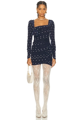 Alessandra Rich Long Sleeve Mini Dress in Navy Blue & White - Navy. Size 42 (also in 36, 38).