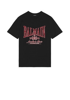BALMAIN College Flock T-Shirt in Black - Black. Size M (also in L, S, XL/1X, XXL/2X).