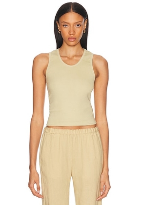 Enza Costa Cotton Rib Scoop Tank Top in Celadon - Olive. Size L (also in M, S).
