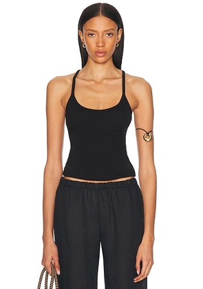 Enza Costa Cotton Rib U Tank Top in Black - Black. Size M (also in L, S, XS).