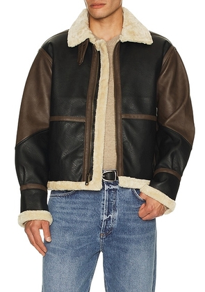 ALPHA INDUSTRIES Faux Leather B-3 Mod Jacket in Espresso - Brown. Size L (also in M, S, XL/1X, XXL/2X).