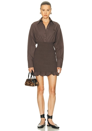 THE ATTICO Long Sleeve Mini Dress in Dark Brown - Brown. Size 38 (also in 36, 40, 42, 44).