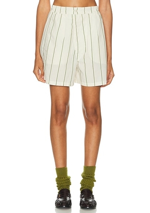 BODE Celery Stripe Boxer Short in Green & Cream - Cream. Size S (also in L, XS).