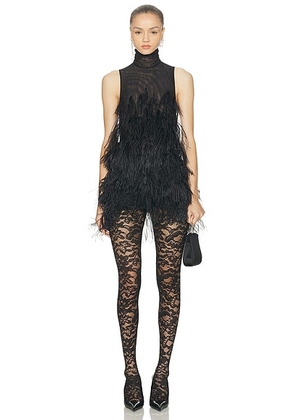 THE ATTICO Feathers Embroidered Dress in Black - Black. Size 42 (also in ).
