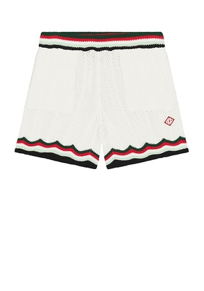 Casablanca Chevron Faux Crochet Shorts in White - White. Size L (also in M, XL/1X).