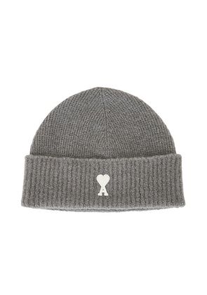 AMI Paris Beanie in Grey & Off-White - Grey. Size all.