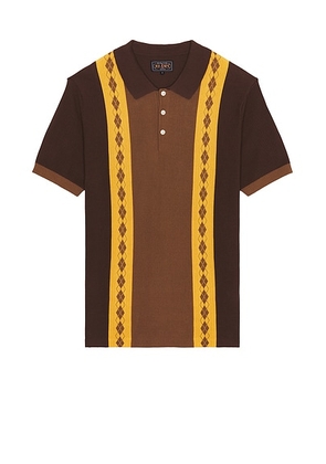 Beams Plus Knit Polo Stripe Argyle in Brown - Brown. Size L (also in ).