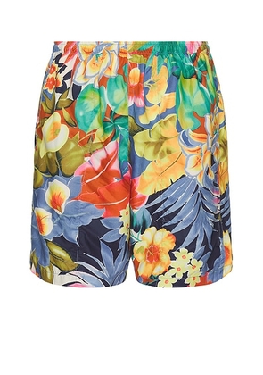 Beams Plus Gym Shorts Tropical Pattern Print in Navy - Blue. Size M (also in L, S, XL).