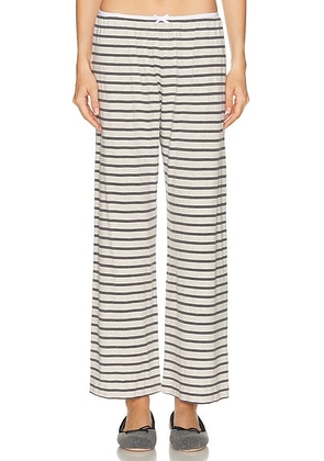 DONNI. The Stripe Jersey Bow Simple Pant in Oatmeal - Neutral. Size L (also in M, S, XS).