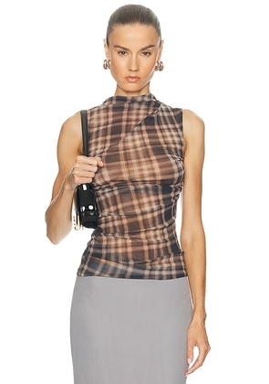 Enza Costa Plaid Mesh Sleeveless Twist Top in Plaid - Black,White. Size M (also in L, S, XS).