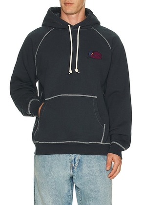 By Parra Circled Script Logo Hooded Sweatshirt in Dark Blue - Blue. Size L (also in M, S, XL/1X, XXL/2X).