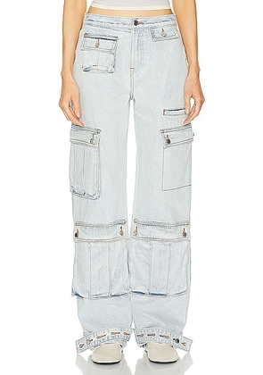 GRLFRND Lara Low Rise Wide Leg Cargo Jeans in Echo Light - Blue. Size 30 (also in ).