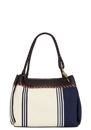 Bottega Veneta Large Parachute Mariniere Bag in Navy  Natural  Fondant  & Muse Brass - Navy,Cream. Size all.