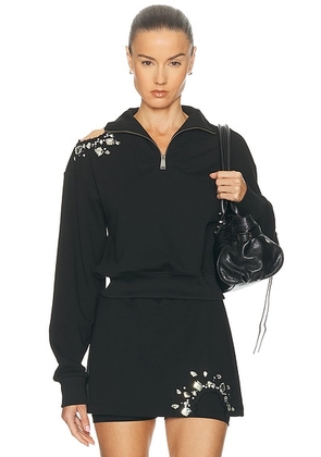 AREA Cutout Quarter Zip Sweatshirt in Black - Black. Size L (also in M, XS).
