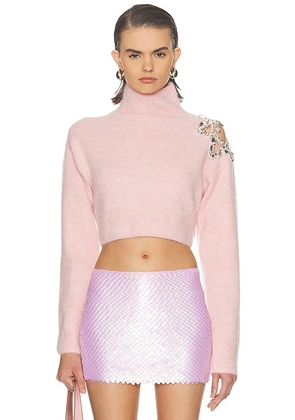 AREA Flower Cropped Turtleneck Sweater in Baby Pink. Size L (also in M, XS).