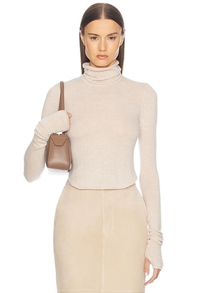 Helsa Alva Cashmere Turtleneck in Heather Oatmeal - Tan. Size L (also in ).