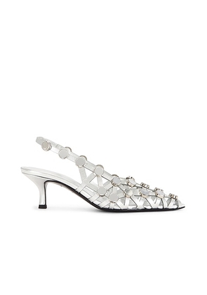 THE ATTICO Grid Slingback Pump in Silver - Metallic Silver. Size 37.5 (also in 36, 37, 38, 38.5, 39.5, 40, 41).