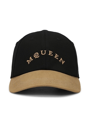 McQueen Curved Hat in Black & Camel - Black. Size M (also in L, XL/1X).