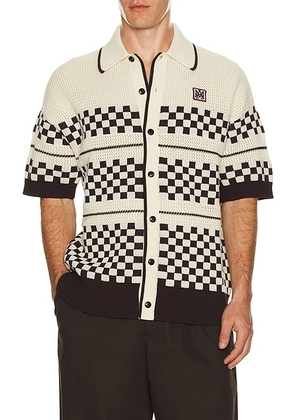 Amiri Checkered Mesh Shirt in Alabaster - Ivory. Size L (also in M, S, XL/1X, XXL/2X).