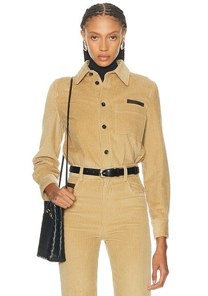 Bottega Veneta Corduroy Button Up Top in Pale Oak - Tan. Size 40 (also in 34, 38).