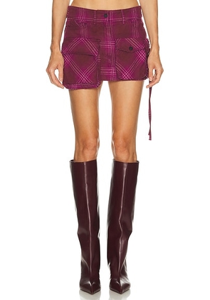 THE ATTICO Check Mini Skirt in Burgundy - Burgundy. Size 38 (also in 36, 42).