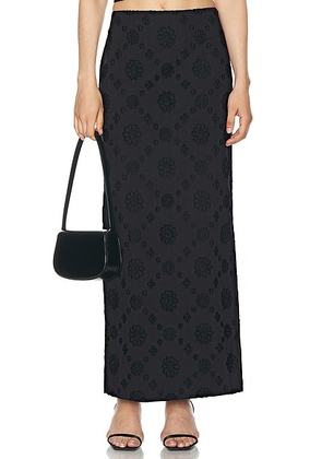 Helsa Eyelet Column Midi Skirt in Black - Black. Size XS (also in XL, XXS).